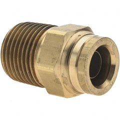 Parker - 1/2" Outside Diam, 1/2 NPTF, Brass Push-to-Connect Tube Male Connector - Tube to Male NPT Connection, Nitrile O-Ring - Exact Tooling