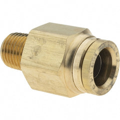 Parker - 1/2" Outside Diam, 1/4 NPTF, Brass Push-to-Connect Tube Male Connector - Tube to Male NPT Connection, Nitrile O-Ring - Exact Tooling