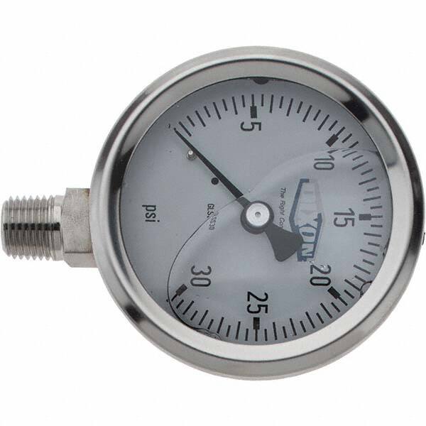 Value Collection - 2-1/2" Dial, 1/4 Thread, 0-30 Scale Range, Pressure Gauge - Lower Connection Mount, Accurate to 2-1-2% of Scale - Exact Tooling