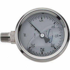 Value Collection - 2-1/2" Dial, 1/4 Thread, 0-30 Scale Range, Pressure Gauge - Lower Connection Mount, Accurate to 2-1-2% of Scale - Exact Tooling