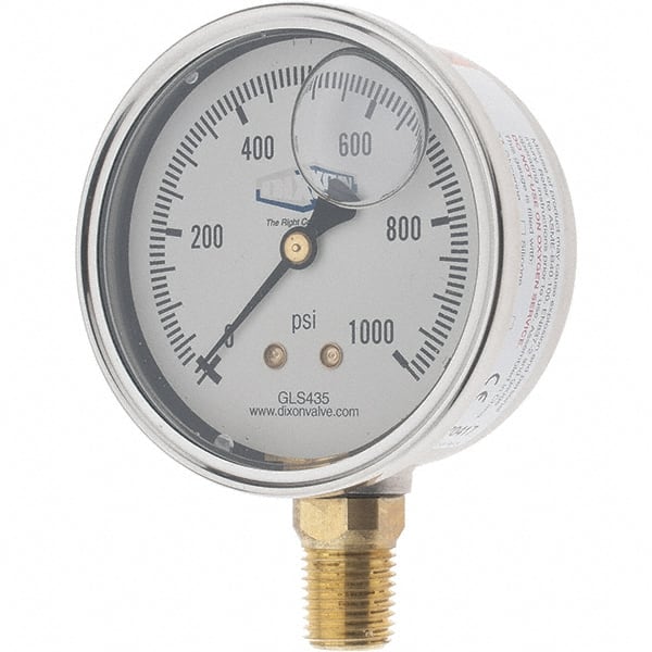 Value Collection - 2-1/2" Dial, 1/4 Thread, 0-1,000 Scale Range, Pressure Gauge - Lower Connection Mount, Accurate to 2-1-2% of Scale - Exact Tooling