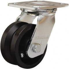Hamilton - 4" Diam x 2" Wide, Iron Swivel Caster - 800 Lb Capacity, Top Plate Mount, 4" x 4-1/2" Plate, Straight Roller Bearing - Exact Tooling
