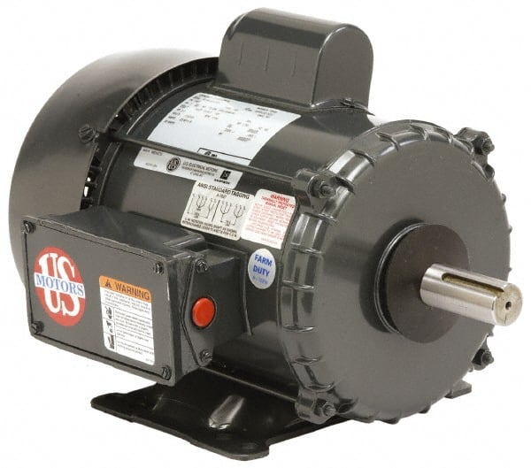US Motors - 5 hp, TEFC Enclosure, 1,730 RPM, 230 Volt, 60 Hz, Industrial Electric AC/DC Motor - Size 213 Frame, Horizontal-Footed Mount, 1 Speed, Ball Bearings, 23.0 Full Load Amps, F Class Insulation - Exact Tooling