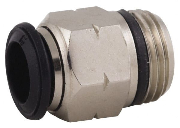 Alpha Technologies - 10mm Outside Diam, 1/2 Universal, Nickel Plated Brass Push-to-Connect Tube Male Connector - 250 Max psi, Tube to Universal Thread Connection, Buna O-Ring - Exact Tooling
