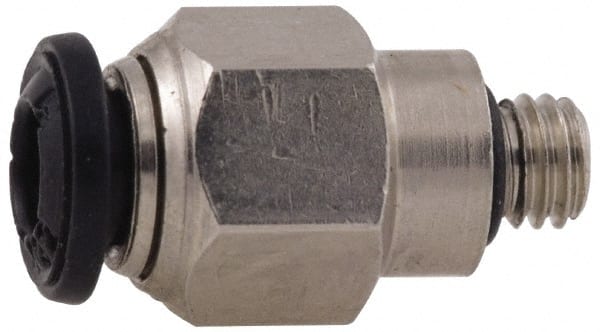 Alpha Technologies - 3mm Outside Diam, M5 Metric, Nickel Plated Brass Push-to-Connect Tube Male Connector - 250 Max psi, Tube to Metric Thread Connection, Buna O-Ring - Exact Tooling
