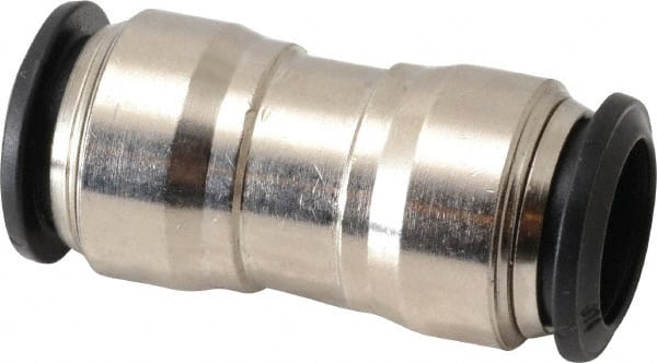 Alpha Technologies - 14mm Outside Diam, Nickel Plated Brass Push-to-Connect Tube Union - 250 Max psi, Tube to Tube Connection, Buna O-Ring - Exact Tooling