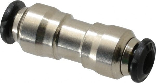 Alpha Technologies - 3mm Outside Diam, Nickel Plated Brass Push-to-Connect Tube Union - 250 Max psi, Tube to Tube Connection, Buna O-Ring - Exact Tooling
