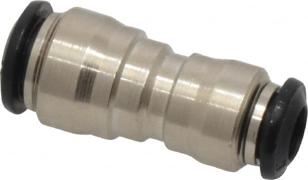 Alpha Technologies - 8 x 6mm Outside Diam, Nickel Plated Brass Push-to-Connect Tube Union - 250 Max psi, Tube to Tube Connection, Buna O-Ring - Exact Tooling