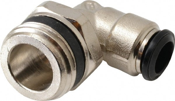 Alpha Technologies - 8mm Outside Diam, 1/2 Universal, Nickel Plated Brass Push-to-Connect Tube Male Swivel Elbow - 250 Max psi, Tube to Universal Thread Connection, Buna O-Ring - Exact Tooling