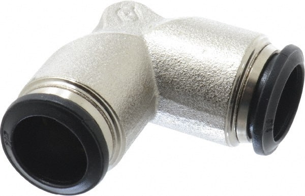 Alpha Technologies - 14mm Outside Diam, Nickel Plated Brass Push-to-Connect Tube Union Elbow - 250 Max psi, Tube to Tube Connection, Buna O-Ring - Exact Tooling