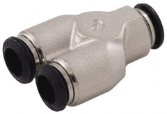 Alpha Technologies - 3mm Outside Diam, Nickel Plated Brass Push-to-Connect Tube Union Y - 250 Max psi, Tube to Tube Connection, Buna O-Ring - Exact Tooling