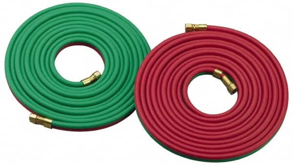 Parker - 3/16" Inside x 7/16" Outside Diam, Grade R Welding Hose - Green & Red, 12-1/2' Long, Twin Style, 200 psi Working Pressure - Exact Tooling
