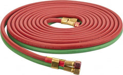 Parker - 1/4" Inside x 17/32" Outside Diam, Grade R Welding Hose - Green & Red, 25' Long, Twin Style, 200 psi Working Pressure - Exact Tooling