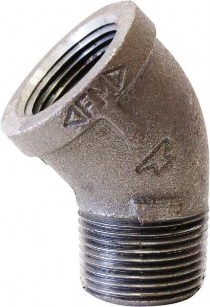 Made in USA - Size 1", Class 150, Malleable Iron Black Pipe 45° Street Elbow - 300 psi, Threaded (NPT) End Connection - Exact Tooling