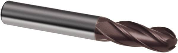 Guhring - 3/4" Diam, 1-1/2" LOC, 4 Flute Solid Carbide Ball End Mill - nano-A Finish, Single End, 4" OAL, 3/4" Shank Diam, Spiral Flute - Exact Tooling