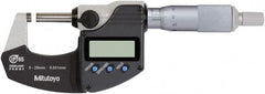 Mitutoyo - 0 to 25 mm Range, 0.0010 mm Resolution, Standard Throat, IP65 Electronic Outside Micrometer - Ratchet Stop Thimble, Rotating Spindle, SR44 Battery, Includes NIST Traceability Certification - Exact Tooling