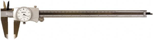 Mitutoyo - 0" to 12" Range, 0.001" Graduation, 0.1" per Revolution, Dial Caliper - White Face, Accurate to 0.0020", 64mm Jaw Length - Exact Tooling