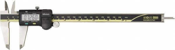 Mitutoyo - 0 to 200mm Range, 0.01mm Resolution, Electronic Caliper - 0.001" Accuracy, SPC Output - Exact Tooling