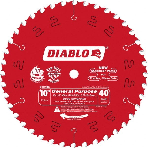 Freud - 10" Diam, 5/8" Arbor Hole Diam, 40 Tooth Wet & Dry Cut Saw Blade - Carbide-Tipped, Standard Round Arbor - Exact Tooling