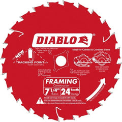 Freud - 7-1/4" Diam, 5/8" Arbor Hole Diam, 24 Tooth Wet & Dry Cut Saw Blade - Carbide-Tipped, Standard Round Arbor - Exact Tooling