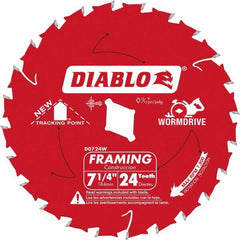 Freud - 7-1/4" Diam, 5/8" Arbor Hole Diam, 24 Tooth Wet & Dry Cut Saw Blade - Carbide-Tipped, Standard Round Arbor - Exact Tooling
