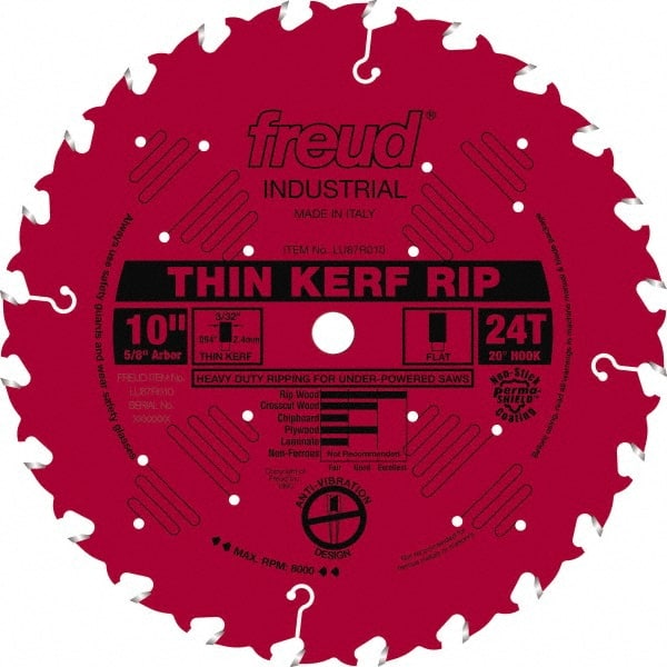 Freud - 10" Diam, 5/8" Arbor Hole Diam, 24 Tooth Wet & Dry Cut Saw Blade - Carbide-Tipped, Standard Round Arbor - Exact Tooling
