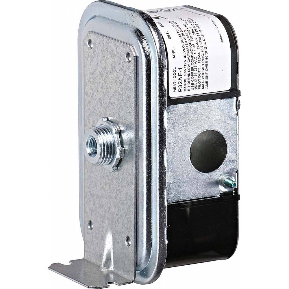Johnson Controls - Pressure, Vacuum & Compound Switches; Maximum Adjustable Range: 5" wc VAC ; Minimum Adjustable Range: 0.05" wc VAC ; Type: Differential Air Pressure Switch ; Maximum Pressure Setting: 5" wc VAC ; Thread Size: 1/8 ; Thread Type: NPT - Exact Tooling