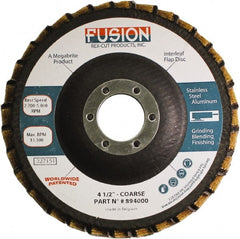 Rex Cut Product - 60 Grit, 4-1/2" Disc Diam, 7/8" Center Hole, Type 29 Aluminum Oxide Flap Disc - 13,300 Max RPM, Fiberglass Backing, Arbor Attaching System, Coated & Non-Woven Combo - Exact Tooling