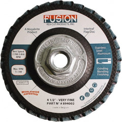 Rex Cut Product - 120 Grit, 4-1/2" Disc Diam, 5/8-11 Center Hole, Type 29 Aluminum Oxide Flap Disc - 13,300 Max RPM, Fiberglass Backing, Arbor Attaching System, Coated & Non-Woven Combo - Exact Tooling