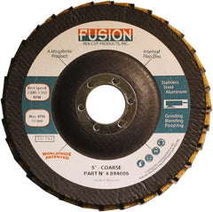 Rex Cut Product - 60 Grit, 5" Disc Diam, 7/8" Center Hole, Type 29 Aluminum Oxide Flap Disc - 12,200 Max RPM, Fiberglass Backing, Arbor Attaching System, Coated & Non-Woven Combo - Exact Tooling