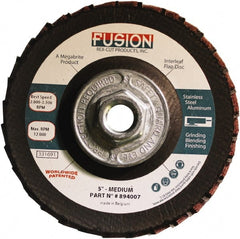 Rex Cut Product - 80 Grit, 5" Disc Diam, 5/8-11 Center Hole, Type 29 Aluminum Oxide Flap Disc - 12,200 Max RPM, Fiberglass Backing, Arbor Attaching System, Coated & Non-Woven Combo - Exact Tooling