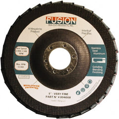 Rex Cut Product - 120 Grit, 5" Disc Diam, 7/8" Center Hole, Type 29 Aluminum Oxide Flap Disc - 12,200 Max RPM, Fiberglass Backing, Arbor Attaching System, Coated & Non-Woven Combo - Exact Tooling