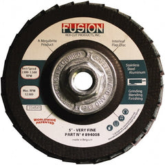 Rex Cut Product - 120 Grit, 5" Disc Diam, 5/8-11 Center Hole, Type 29 Aluminum Oxide Flap Disc - 12,200 Max RPM, Fiberglass Backing, Arbor Attaching System, Coated & Non-Woven Combo - Exact Tooling