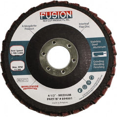 Rex Cut Product - 80 Grit, 4-1/2" Disc Diam, 7/8" Center Hole, Type 29 Aluminum Oxide Flap Disc - 13,300 Max RPM, Fiberglass Backing, Arbor Attaching System, Coated & Non-Woven Combo - Exact Tooling