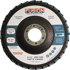 Rex Cut Product - 120 Grit, 4-1/2" Disc Diam, 7/8" Center Hole, Type 29 Aluminum Oxide Flap Disc - 13,300 Max RPM, Fiberglass Backing, Arbor Attaching System, Coated & Non-Woven Combo - Exact Tooling