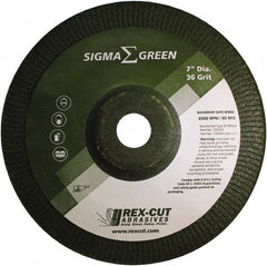 Rex Cut Product - 36 Grit, 7" Wheel Diam, 7/8" Arbor Hole, Type 27 Depressed Center Wheel - Zirconia Alumina/Aluminum Oxide Blend - Exact Tooling
