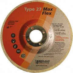 Rex Cut Product - 36 Grit, 5" Wheel Diam, 5/32" Wheel Thickness, 7/8" Arbor Hole, Type 27 Depressed Center Wheel - Aluminum Oxide, 12,200 Max RPM - Exact Tooling