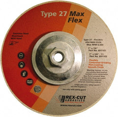 Rex Cut Product - 54 Grit, 7" Wheel Diam, 5/32" Wheel Thickness, Type 27 Depressed Center Wheel - Aluminum Oxide, 8,500 Max RPM - Exact Tooling