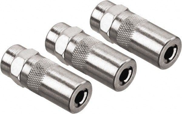 DeWALT - 10,000 Operating psi, 2" Long, 1/8 Thread, Nickel Plated Brass Fixed Grease Gun Coupler - NPT Thread, 10,000 psi Burst Pressure, Silver - Exact Tooling