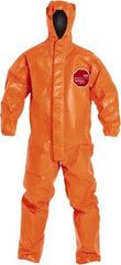 Dupont - Size 5XL Film Laminate Chemical Resistant Flame Resistant/Retardant Coveralls - Orange, Hook & Loop, Storm Flap & Zipper Closure, Elastic Cuffs, Elastic Ankles - Exact Tooling