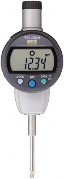 Mitutoyo - Electronic Drop Indicators; Maximum Measurement (Inch): 1 ; Maximum Measurement (mm): 25.4 ; Resolution (Decimal Inch): 0.0005 ; Resolution (mm): 0.01 ; Back Type: Flat ; Unit of Measure: Metric - Exact Tooling