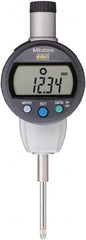 Mitutoyo - Electronic Drop Indicators; Maximum Measurement (Inch): 1 ; Maximum Measurement (mm): 25.4 ; Resolution (Decimal Inch): 0.0005 ; Resolution (mm): 0.01 ; Back Type: Flat ; Unit of Measure: Metric - Exact Tooling