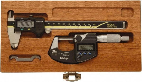 Mitutoyo - 4 Piece, Caliberated Machinist Caliper and Micrometer Tool Kit - 0 to 6 Inch Caliper, 0.0005 Inch Caliper Resoluion, 0 to 1 Inch Micrometer, 0.0001 Inch Graduation, 0.0005 Inch Resoluion - Exact Tooling