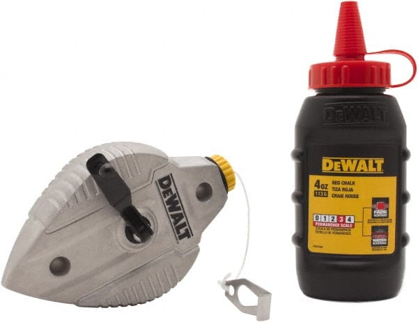 DeWALT - 100' Long Reel & Chalk Set - Red, Includes 4 oz Red Chalk - Exact Tooling