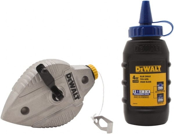 DeWALT - 100' Long Reel & Chalk Set - Blue, Includes 4 oz Blue Chalk - Exact Tooling