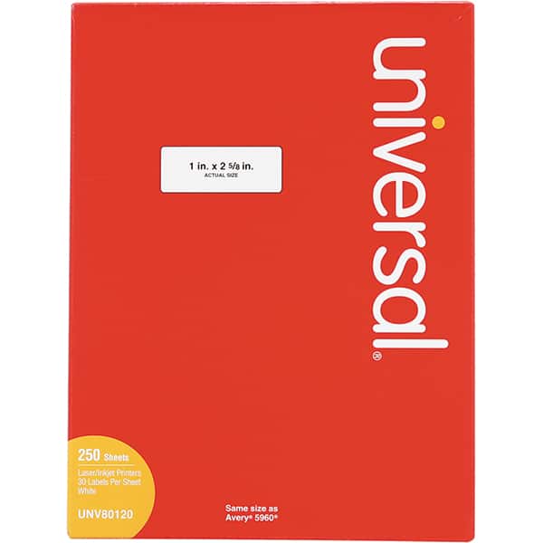 UNIVERSAL - 2-5/8" Long, White Paper Laser Label - For Inkjet Printers, Laser Printers - Exact Tooling