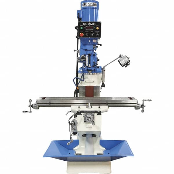 Summit - 9" Table Width x 49" Table Length, Electronic Variable Speed Control, 3 Phase Knee Milling Machine - R8 Spindle Taper, 3 hp - Exact Tooling