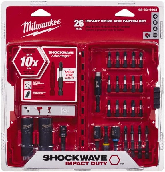 Milwaukee Tool - 26 Piece, Screwdriver Power Bit Set - #1 to #3 Phillips, 1/4 to 9/16" Hex, T20 to T30 Torx - Exact Tooling