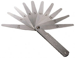 TESA Brown & Sharpe - 10 Piece, 0.0015 to 0.025" Thick, Feeler Gage Set - 2-1/2" Leaf Length, 1/2" Wide, Steel - Exact Tooling