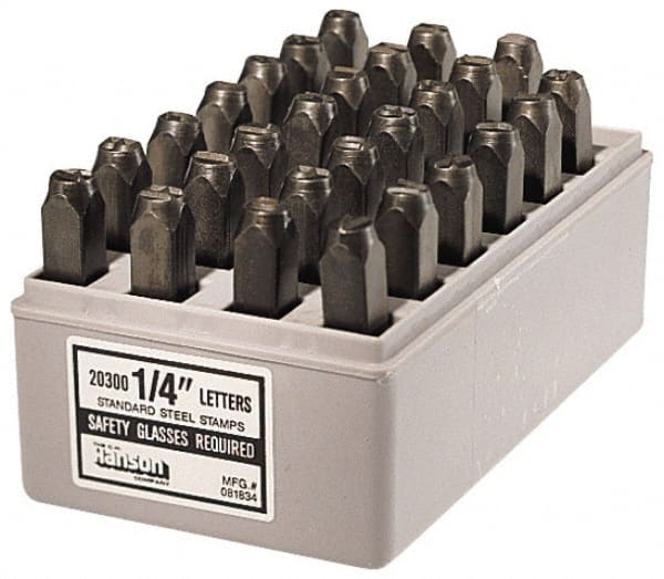 C.H. Hanson - 27 Piece, 1/8" Character Steel Stamp Set - Letters, Low Stress Round Face Dot - Exact Tooling